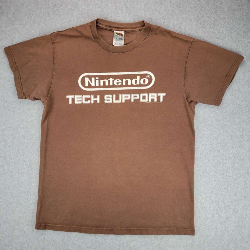 Fruit of the Loom Nintendo Tech Support T-Shirt Mens M Brown 2004 Graphic Tee